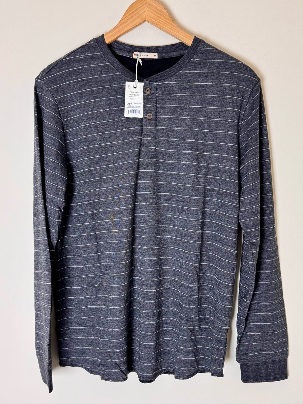 Marine Layer Double Knit Striped Henley Faded Black/White Size M NWT